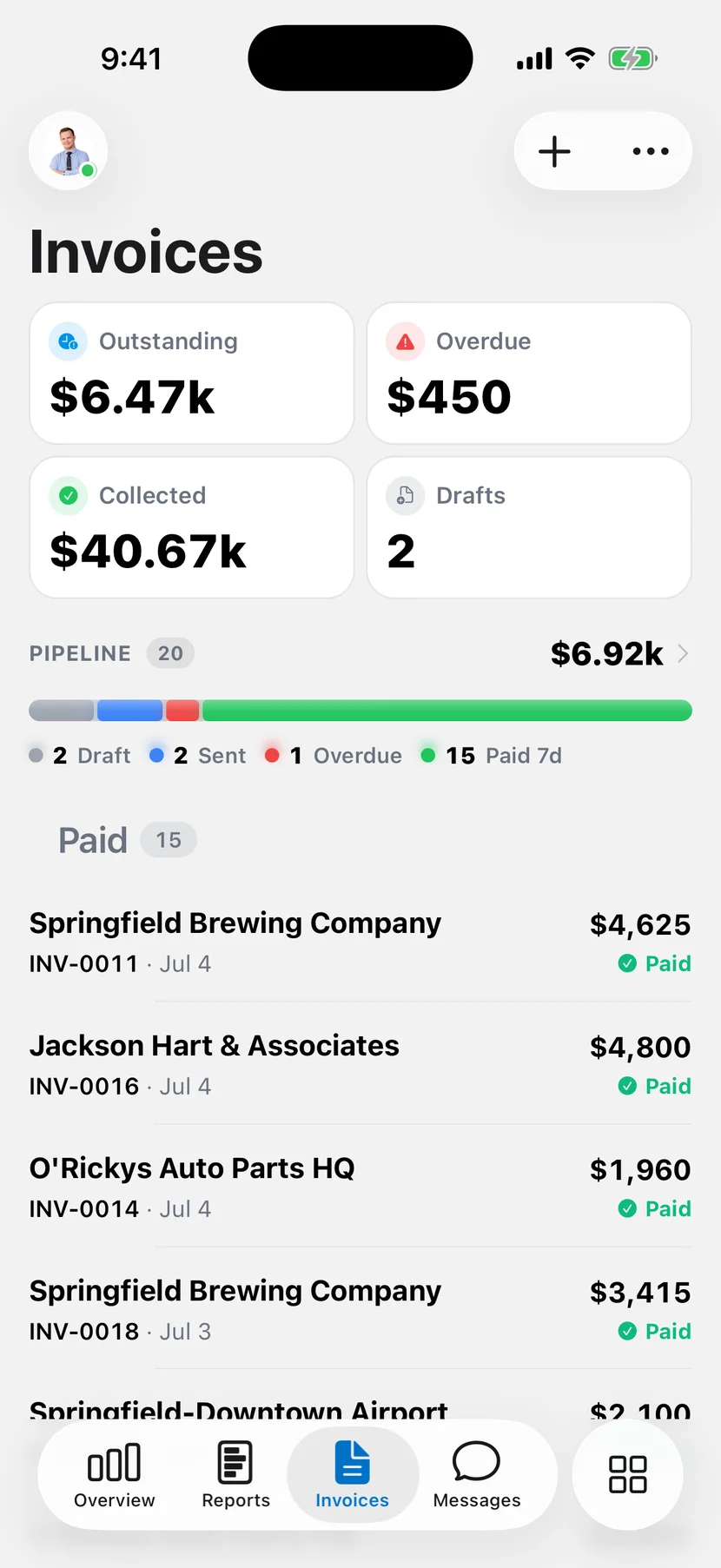 DropHaul invoice activity on iPhone