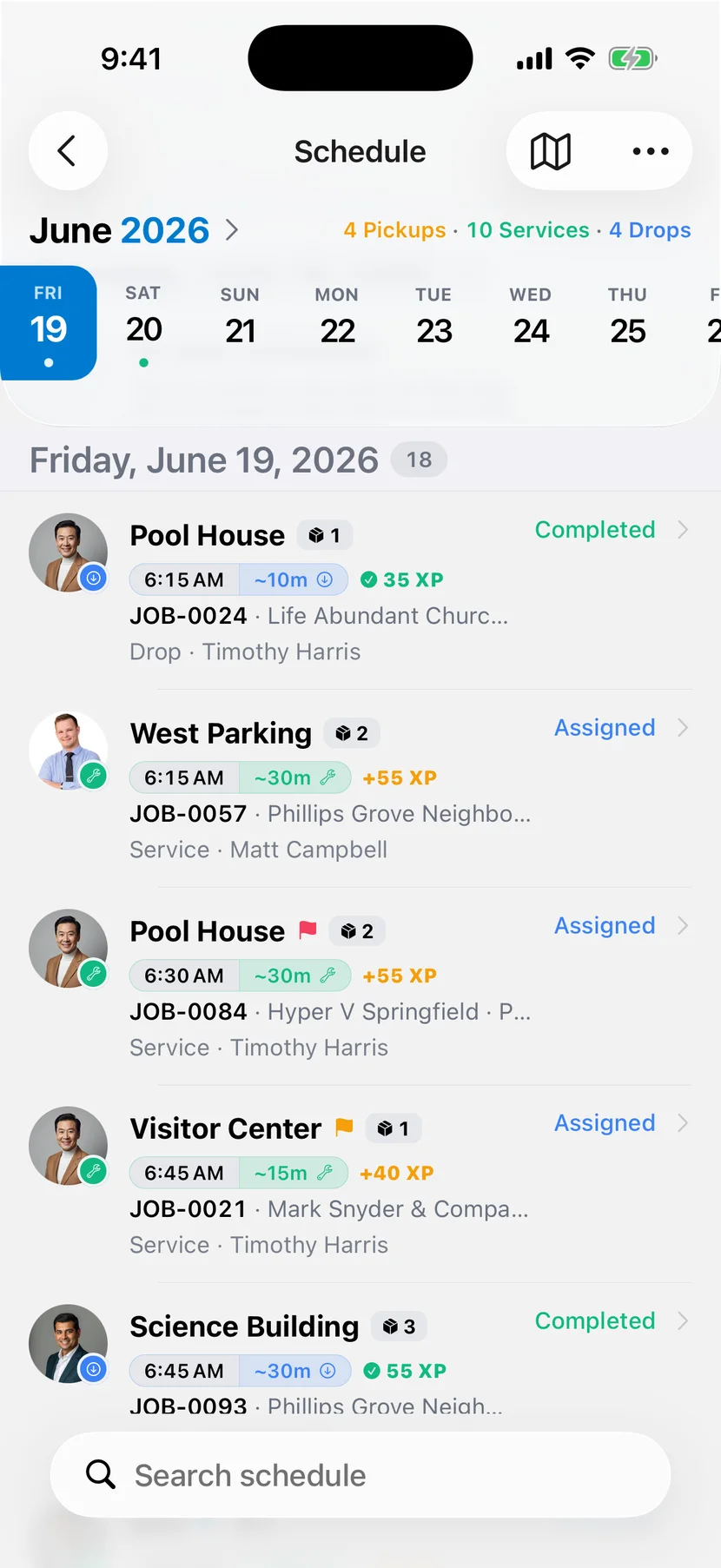 Schedule — the week dispatched without a whiteboard